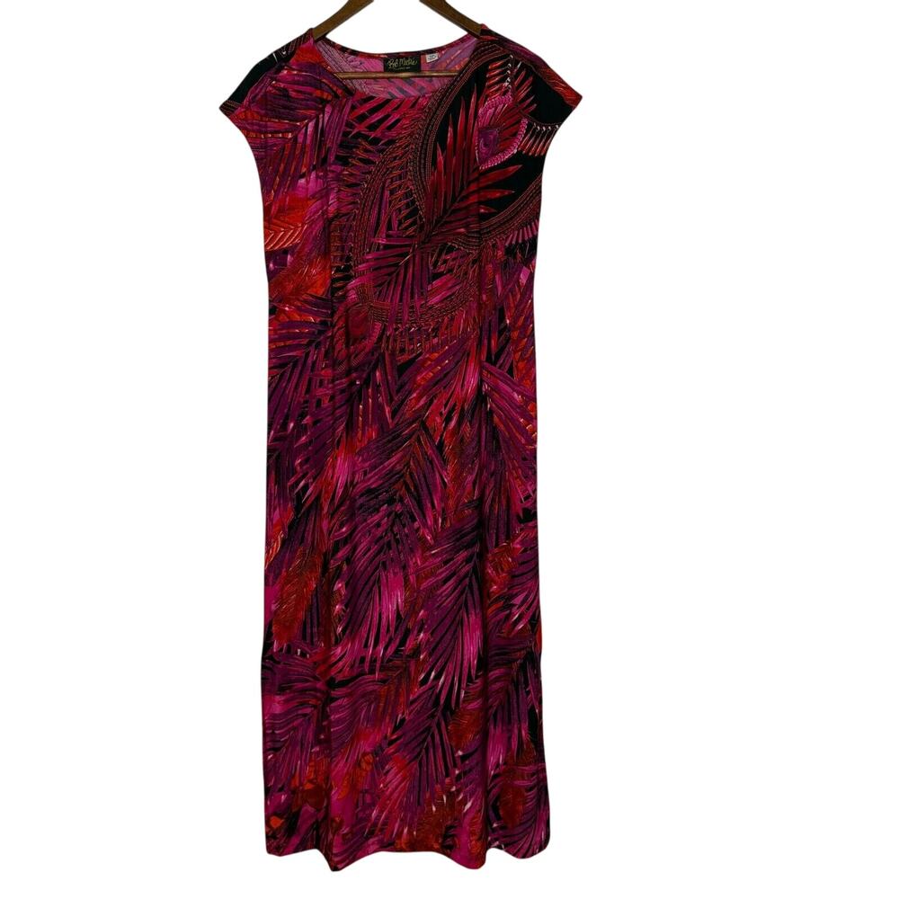 Bob Mackie XS Wearable Art Maxi Dress Tropical Pink Palm Print Statement - Picture 2 of 7